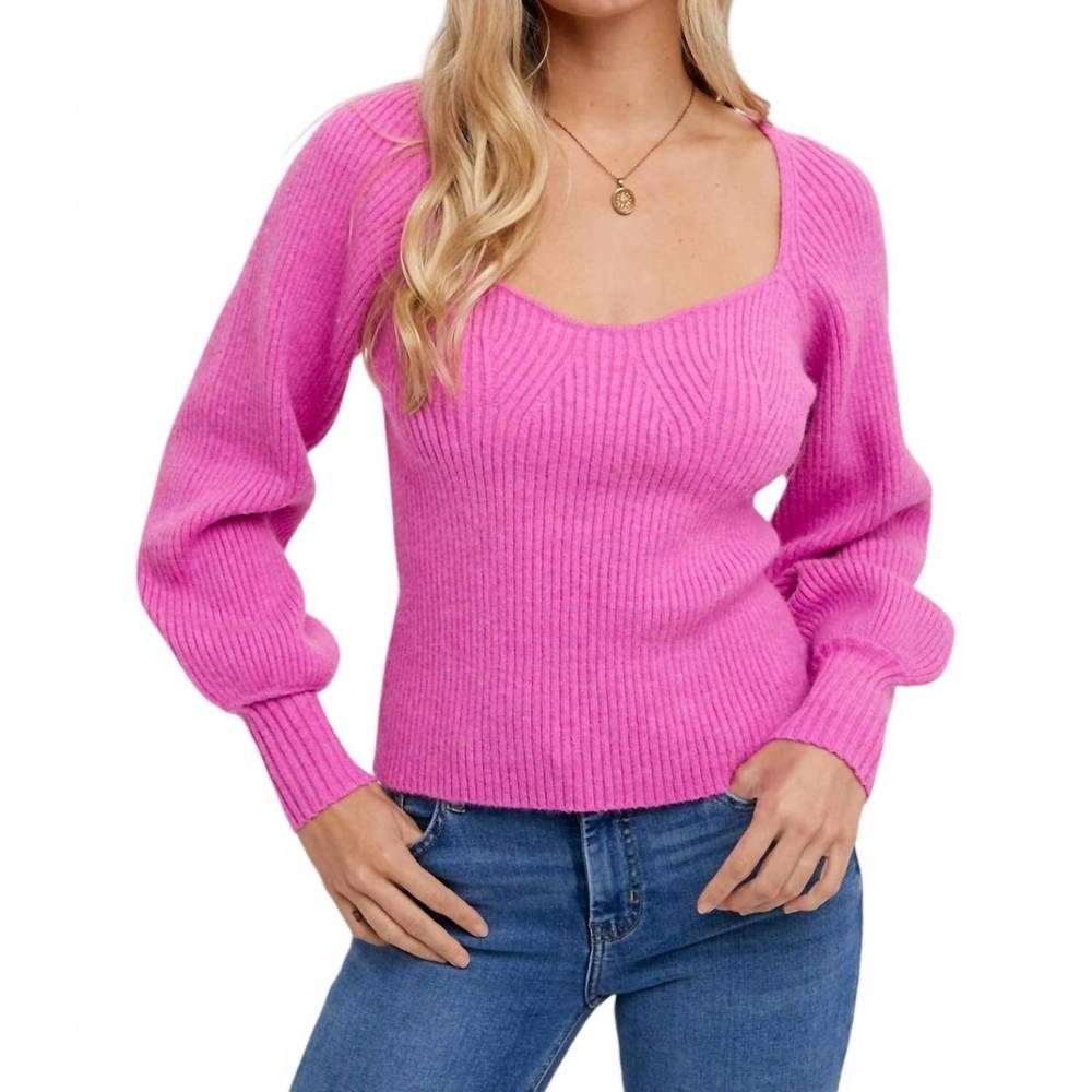 NEW BLUIVY sweetheart neck sweater in hot pink